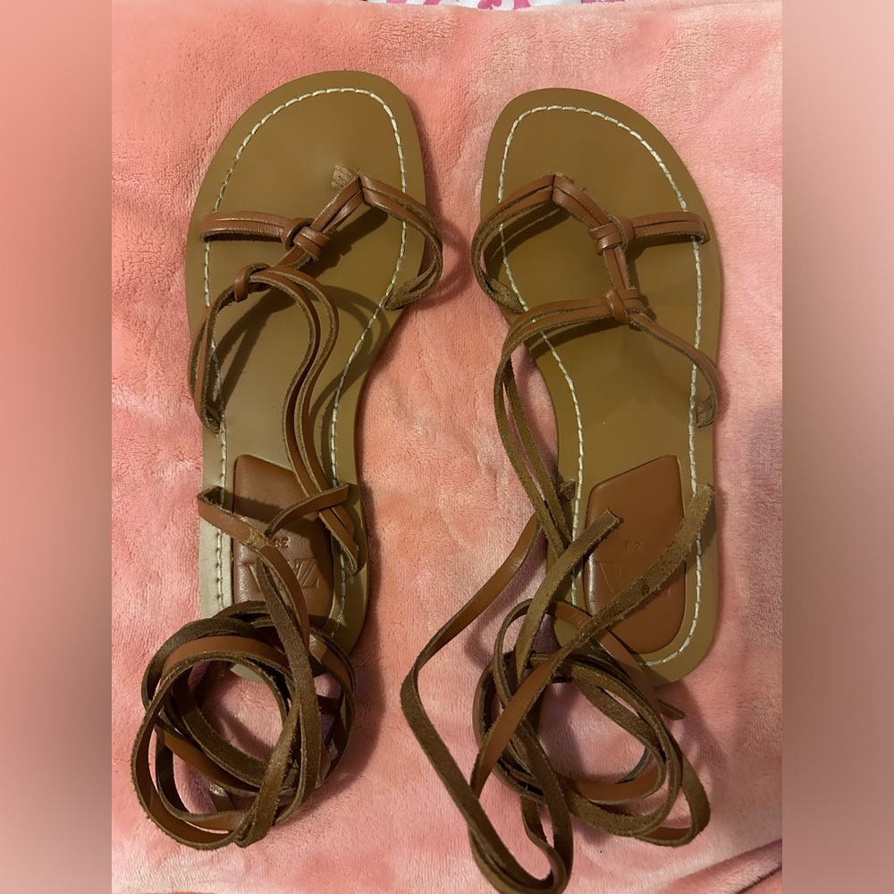 Zara Leather Wrap Sandals